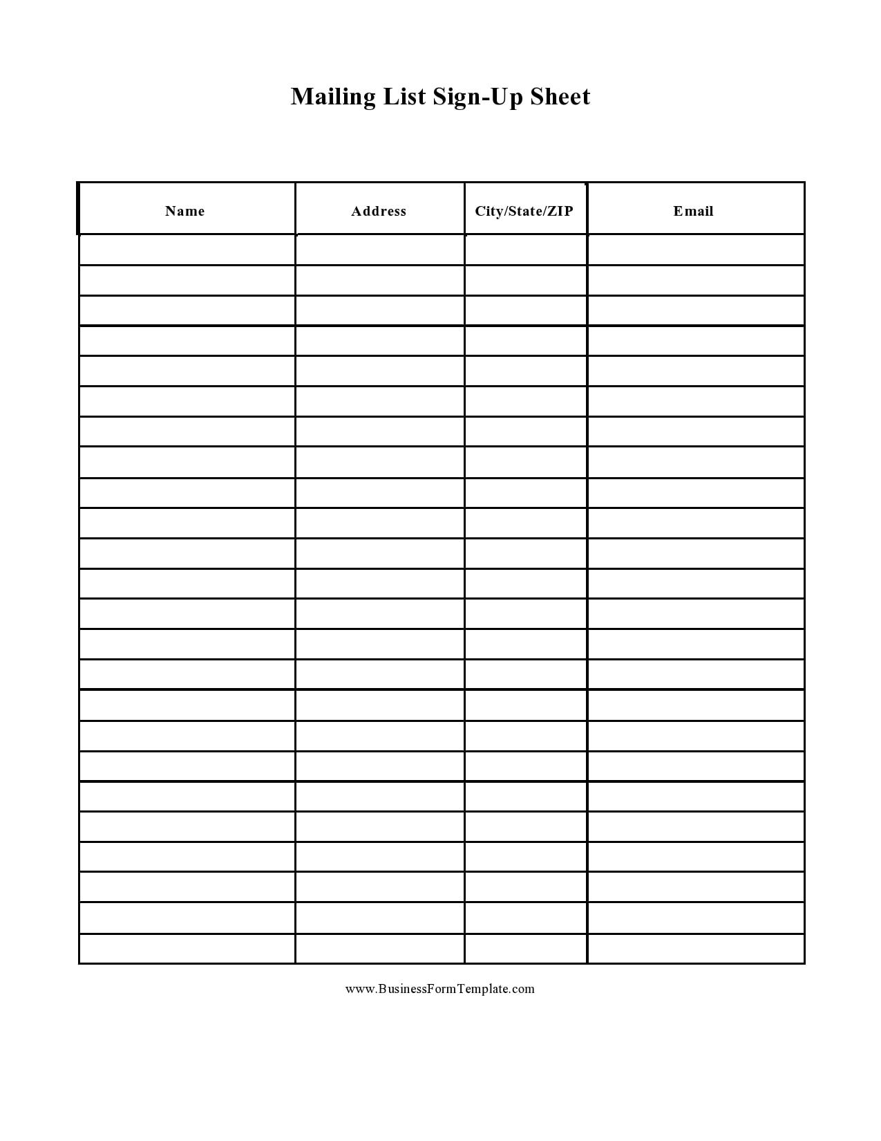 Printable Email Sign Up Sheet