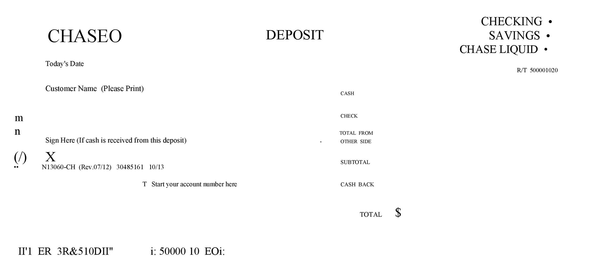 Printable Chase Bank Deposit Slip