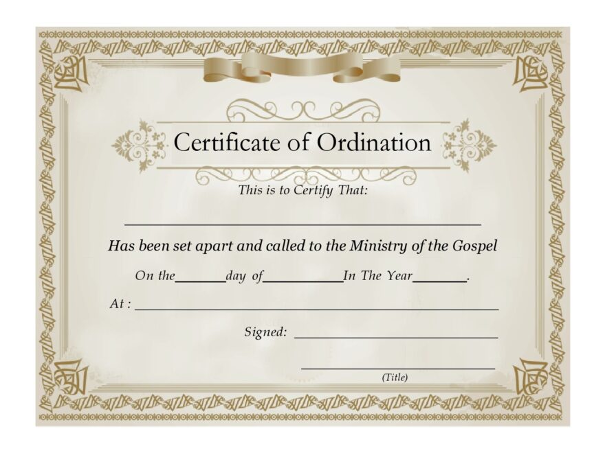 38 Ordination Certificate Templates Free Printables