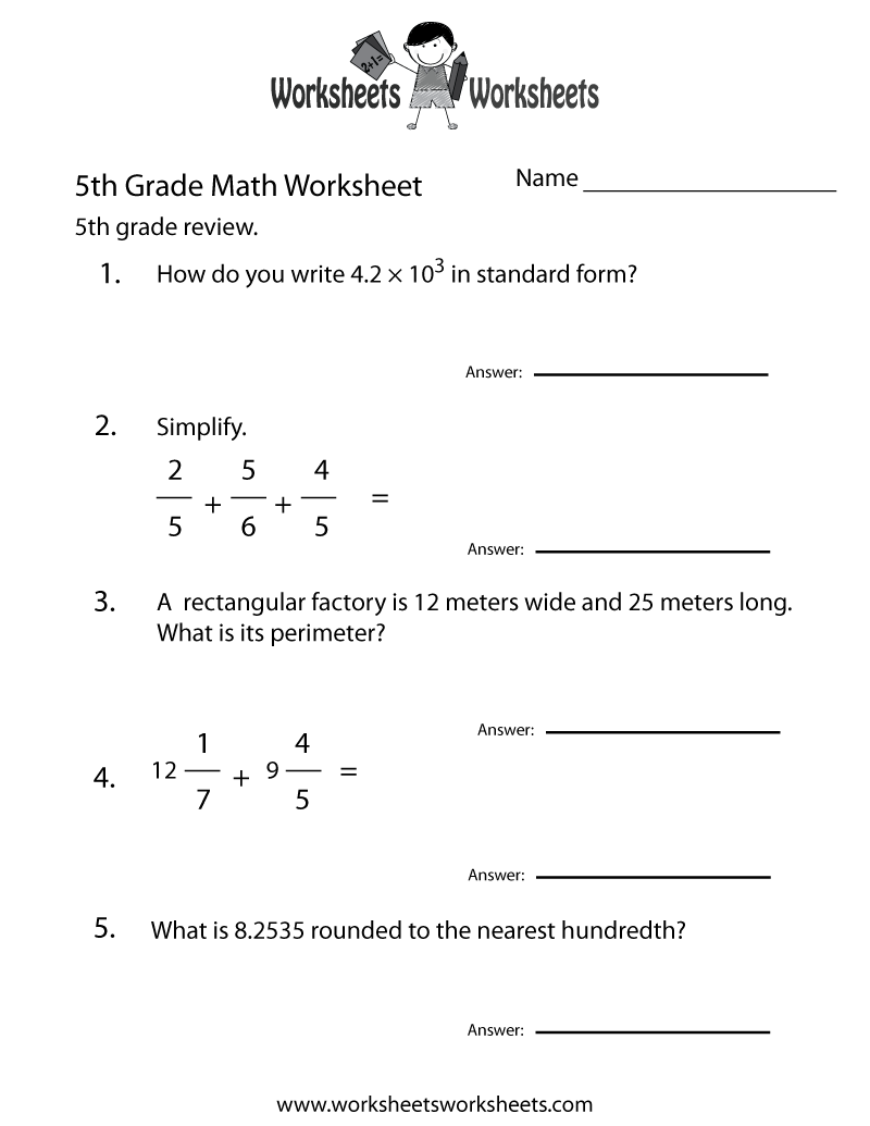 5Th Grade Free Printable Worksheets