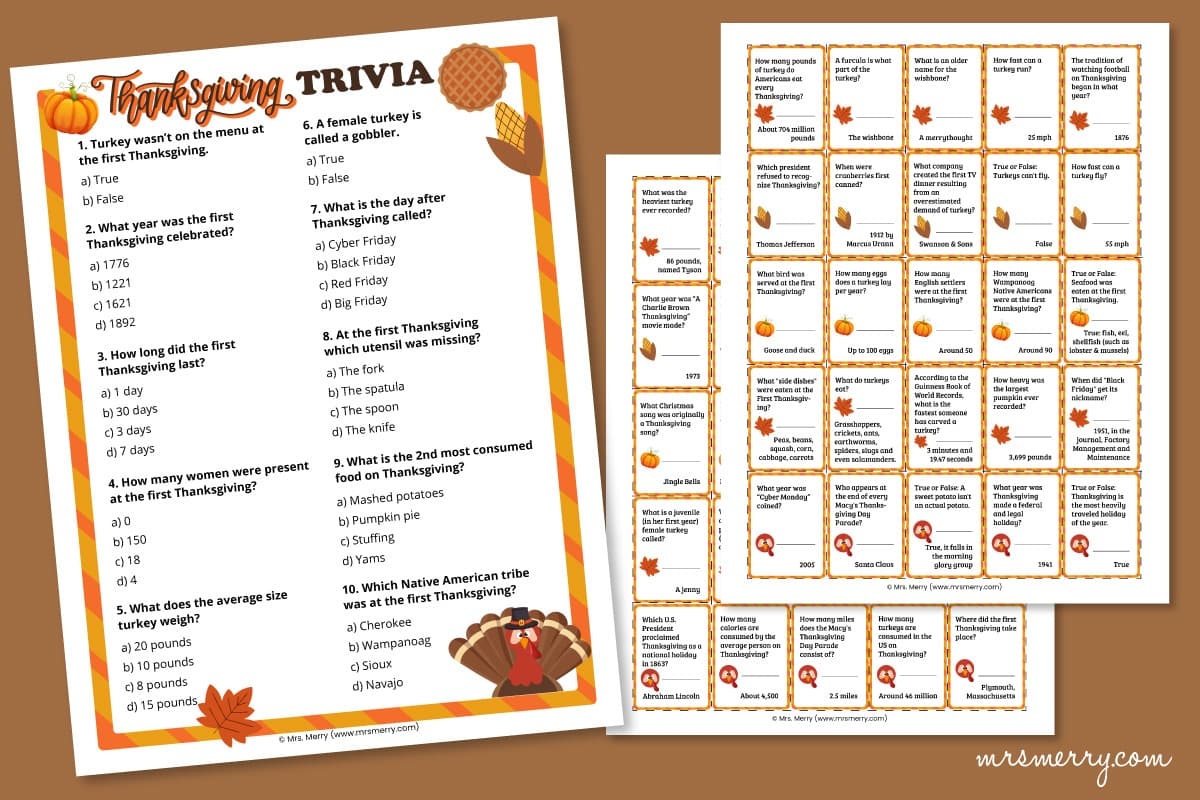 60 Thanksgiving Trivia Questions And Answers Printable Mrs Merry
