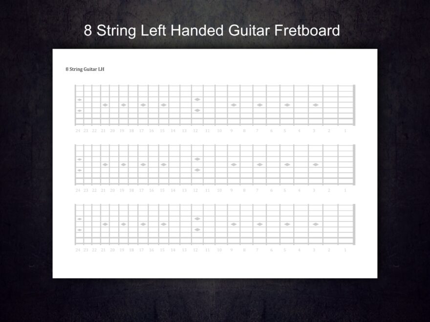 8 String Printable Left Handed Guitar Blank Fretboard With 24 Frets Etsy UK