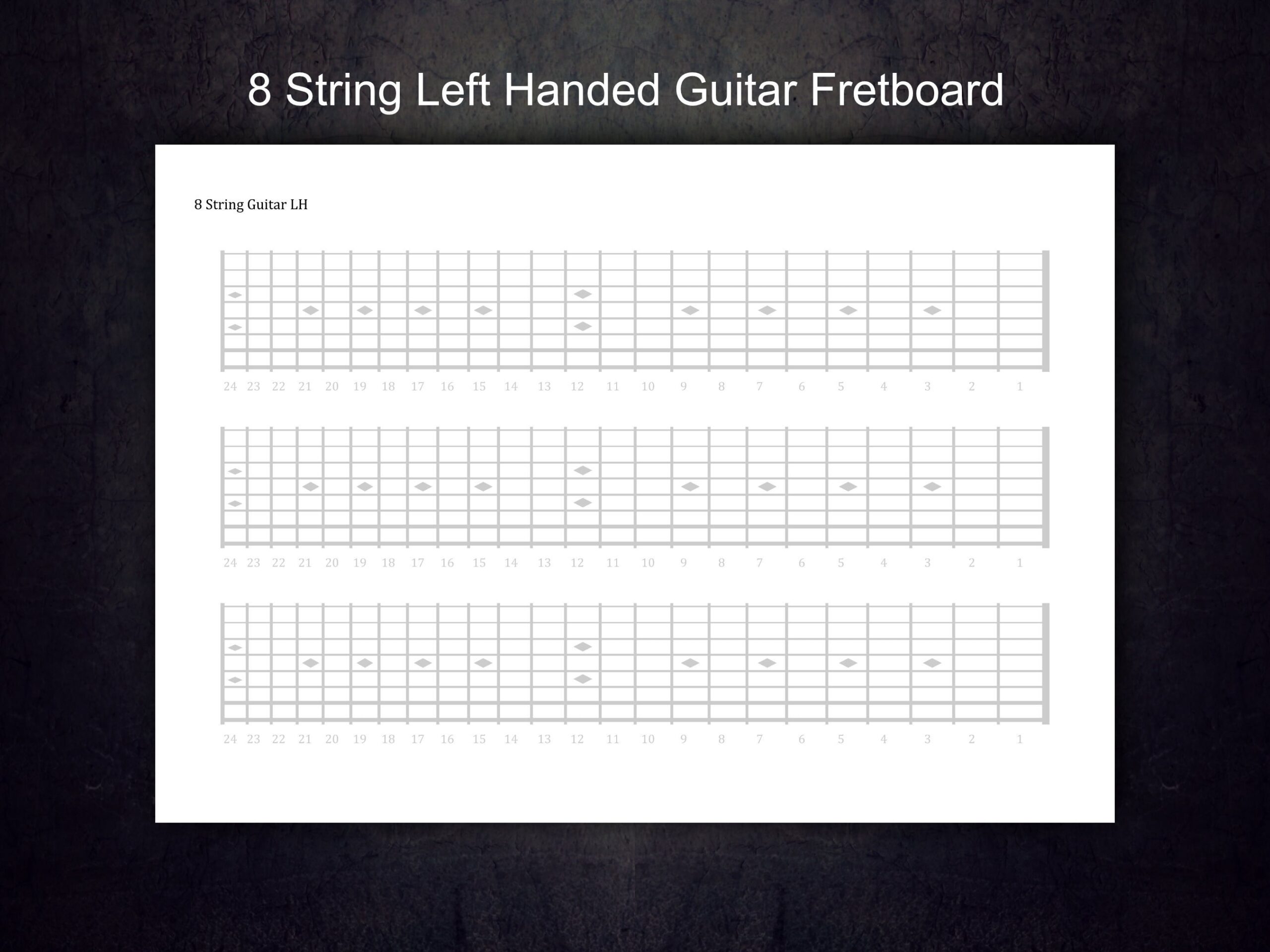8 String Printable Left Handed Guitar Blank Fretboard With 24 Frets Etsy UK