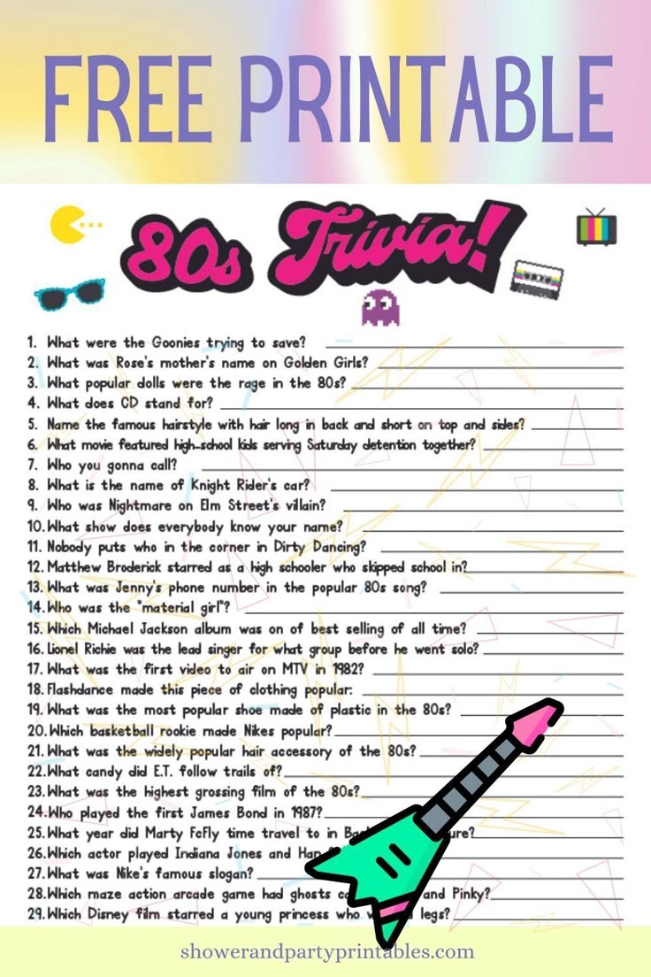 80s Trivia Questions And Answers Printable Free 