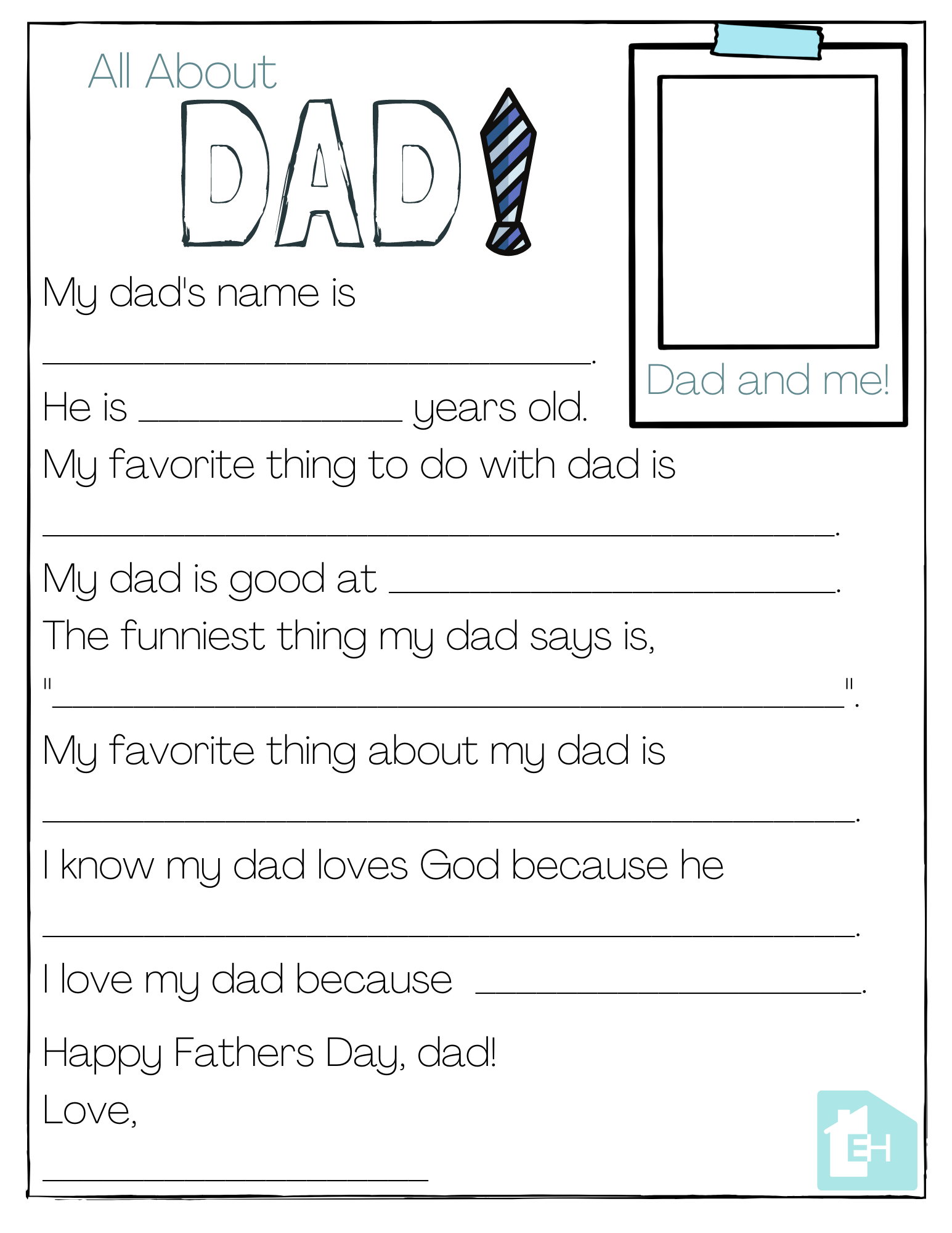Me And My Dad Printable