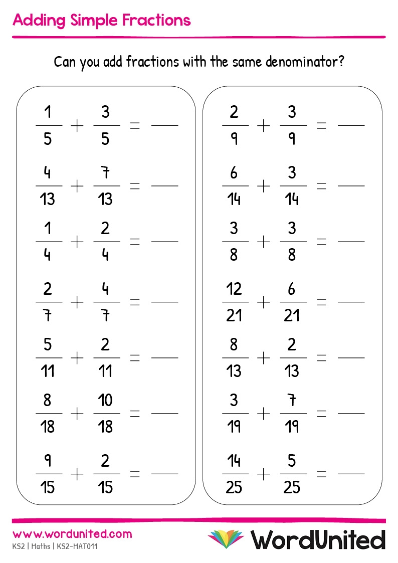 Adding Simple Fractions WordUnited