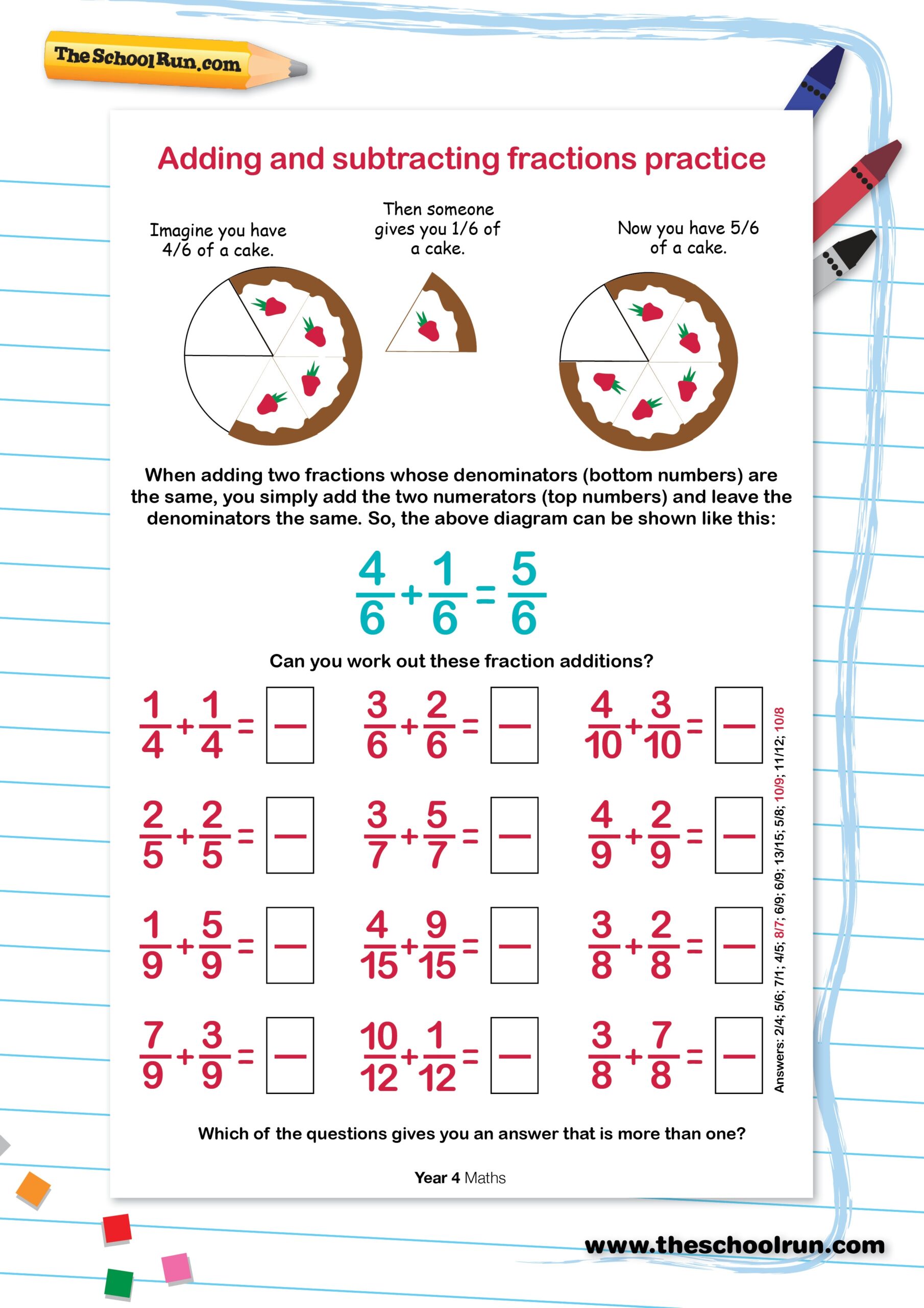 Adding Subtracting Fractions KS2 Fractions Worksheet