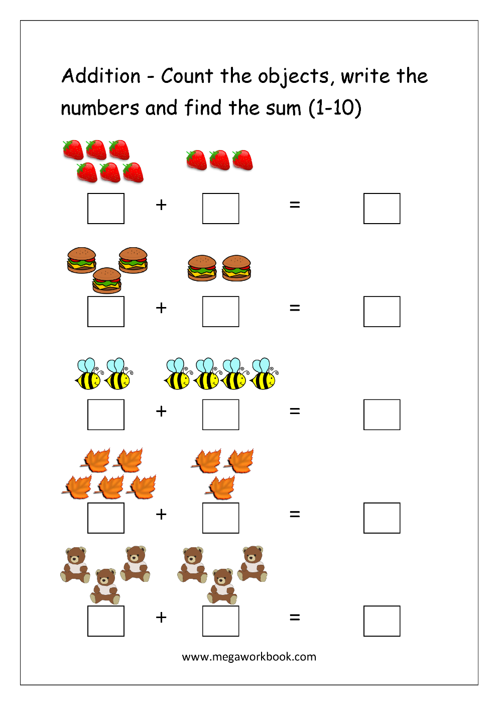 Free Printable Math Addition Worksheets For Kindergarten