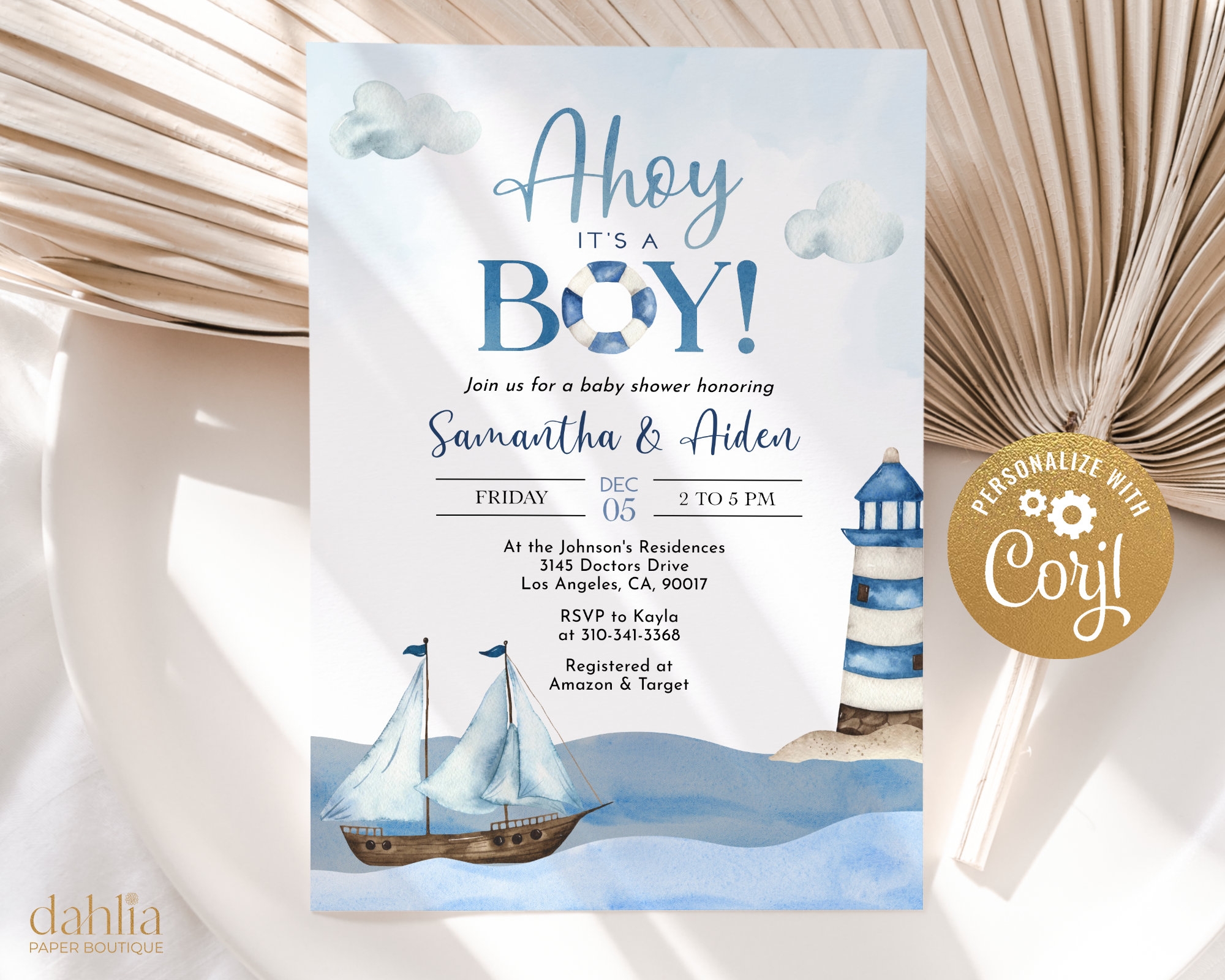 Ahoy It s A Boy Baby Shower Invitation Editable Nautical Baby Sprinkle Blue Boat Party Invite Template Watercolor Instant Download BS177 Etsy
