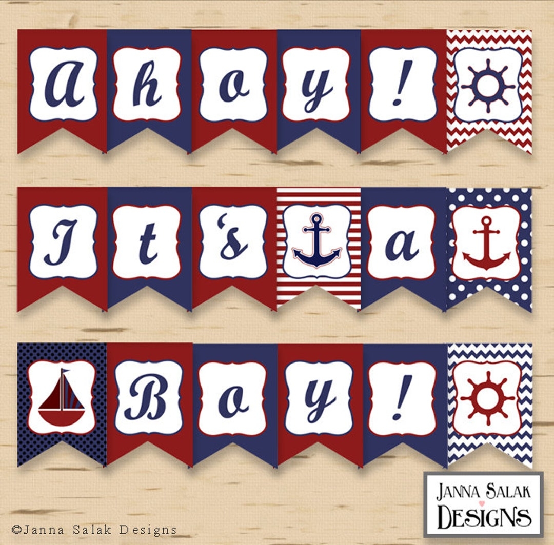 Ahoy It s A Boy Nautical Baby Shower Banner Party Printables DIY Printable INSTANT DOWNLOAD Etsy