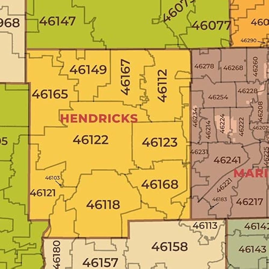 Amazon Indiana ZIP Code Map With Counties Standard 36 X 50 75 Art Quality Print Office Products