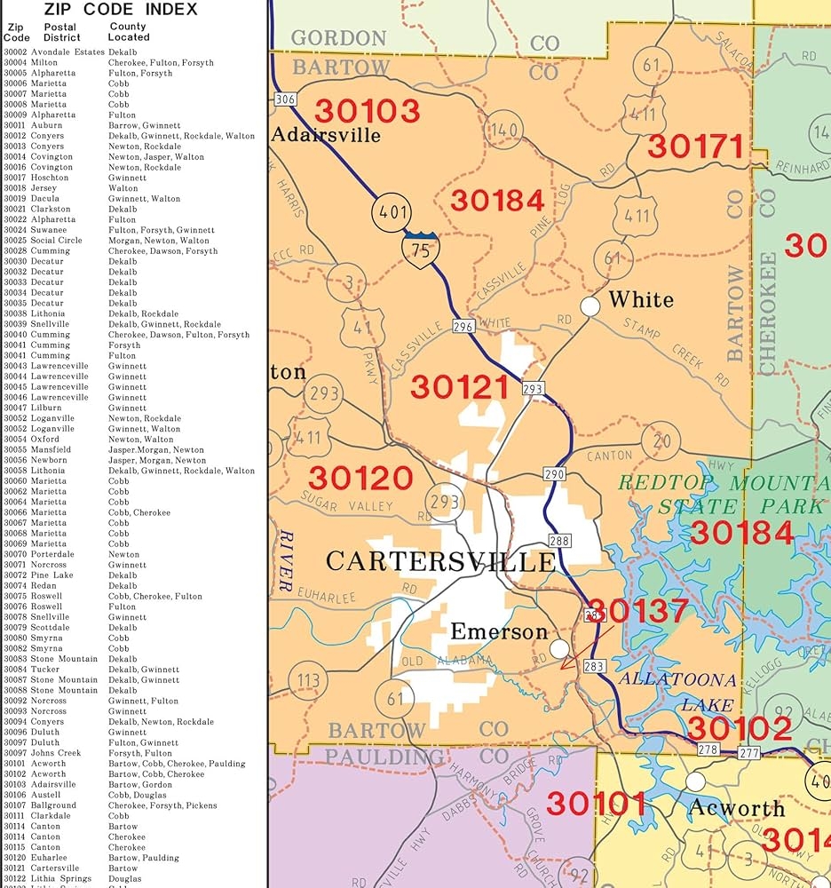 Amazon Metro Atlanta Zip Code Wall Map Laminated 2025 Office Products