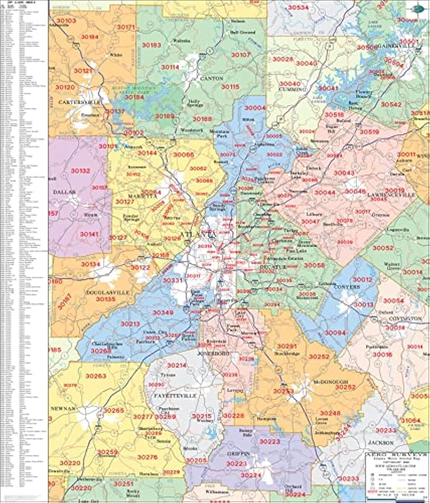 Amazon Metro Atlanta Zip Code Wall Map Laminated 2025 Office Products