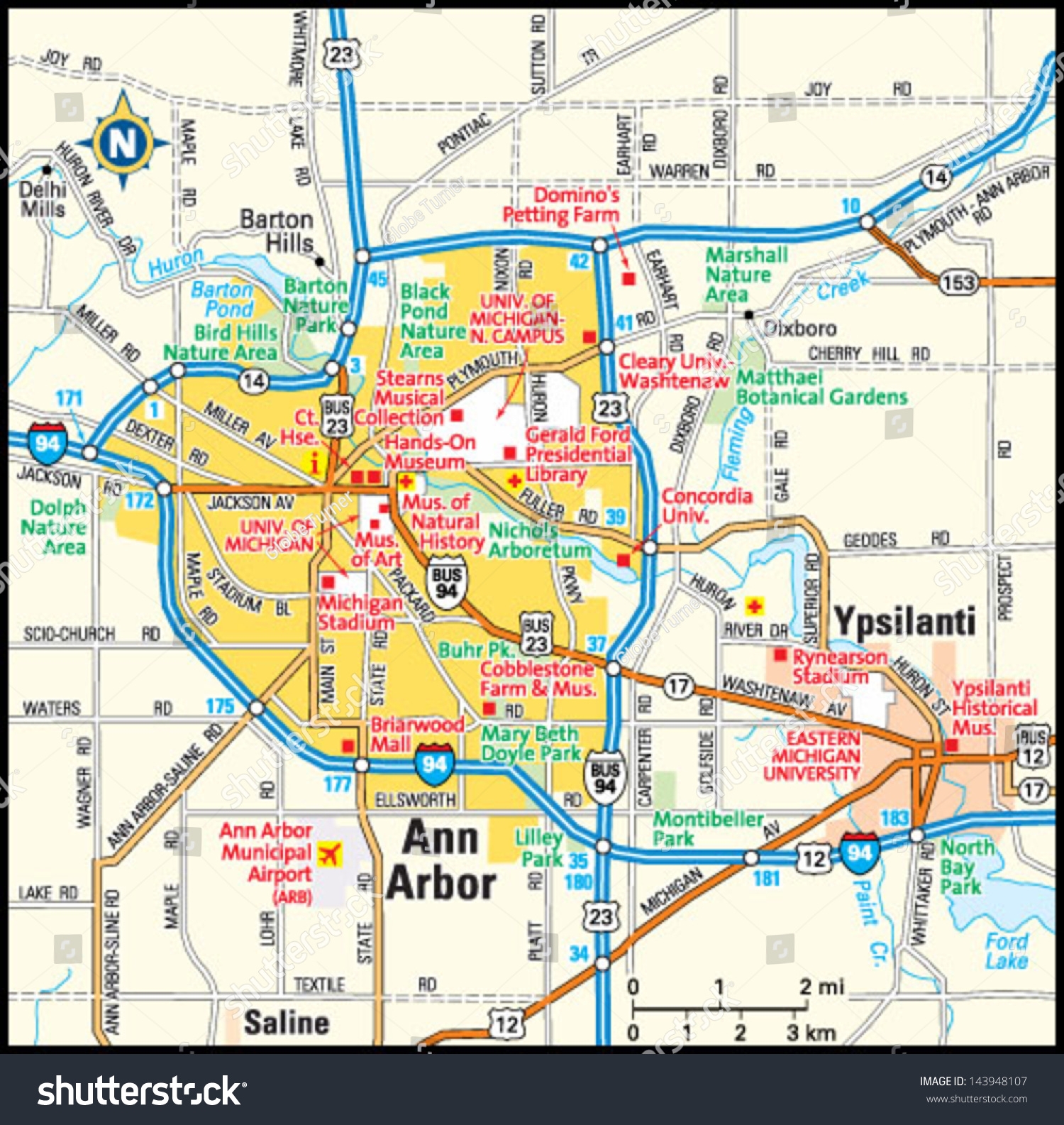 Ann Arbor Michigan Area Map 143948107 Shutterstock