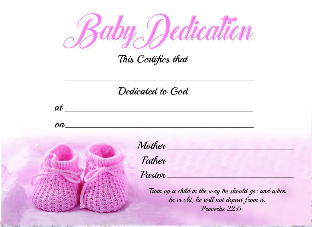 Baby Dedication Certificate Girl Apostolic New Life Publications