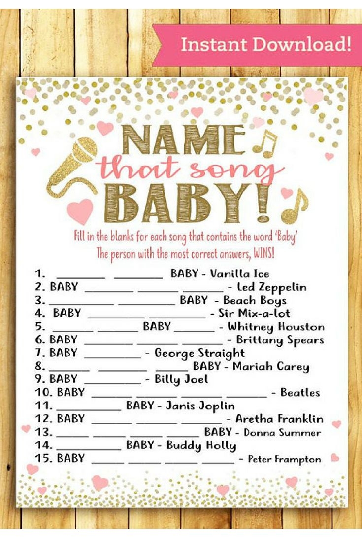 Baby Shower Game Name That Song BABY Coral Pink And Gold Instant Printable Digital Download Diy Baby Shower Printables Guessing