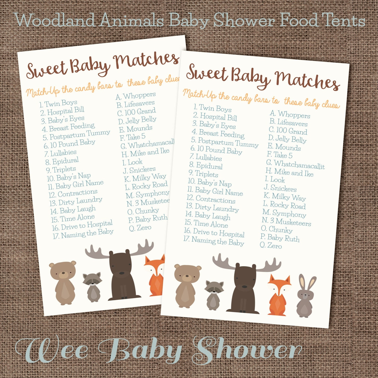 Baby Shower Game Woodland Animals Baby Name Game Etsy