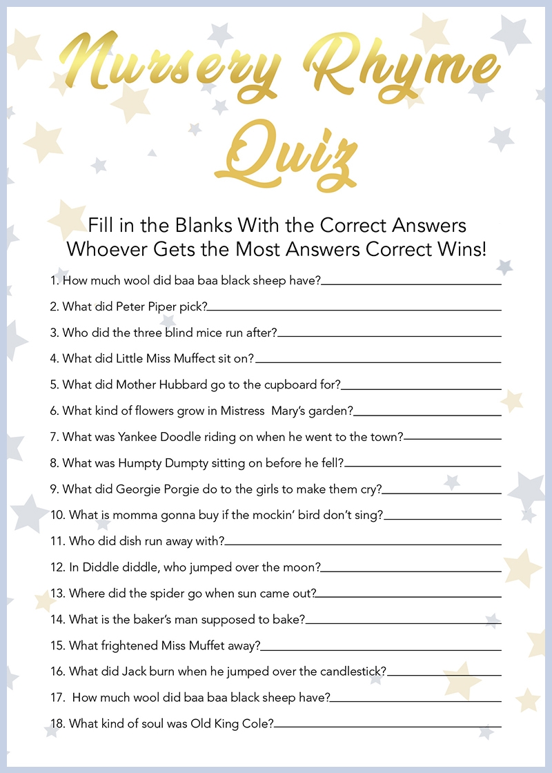 Baby Shower Games Free Printables Nursery Rhymes 