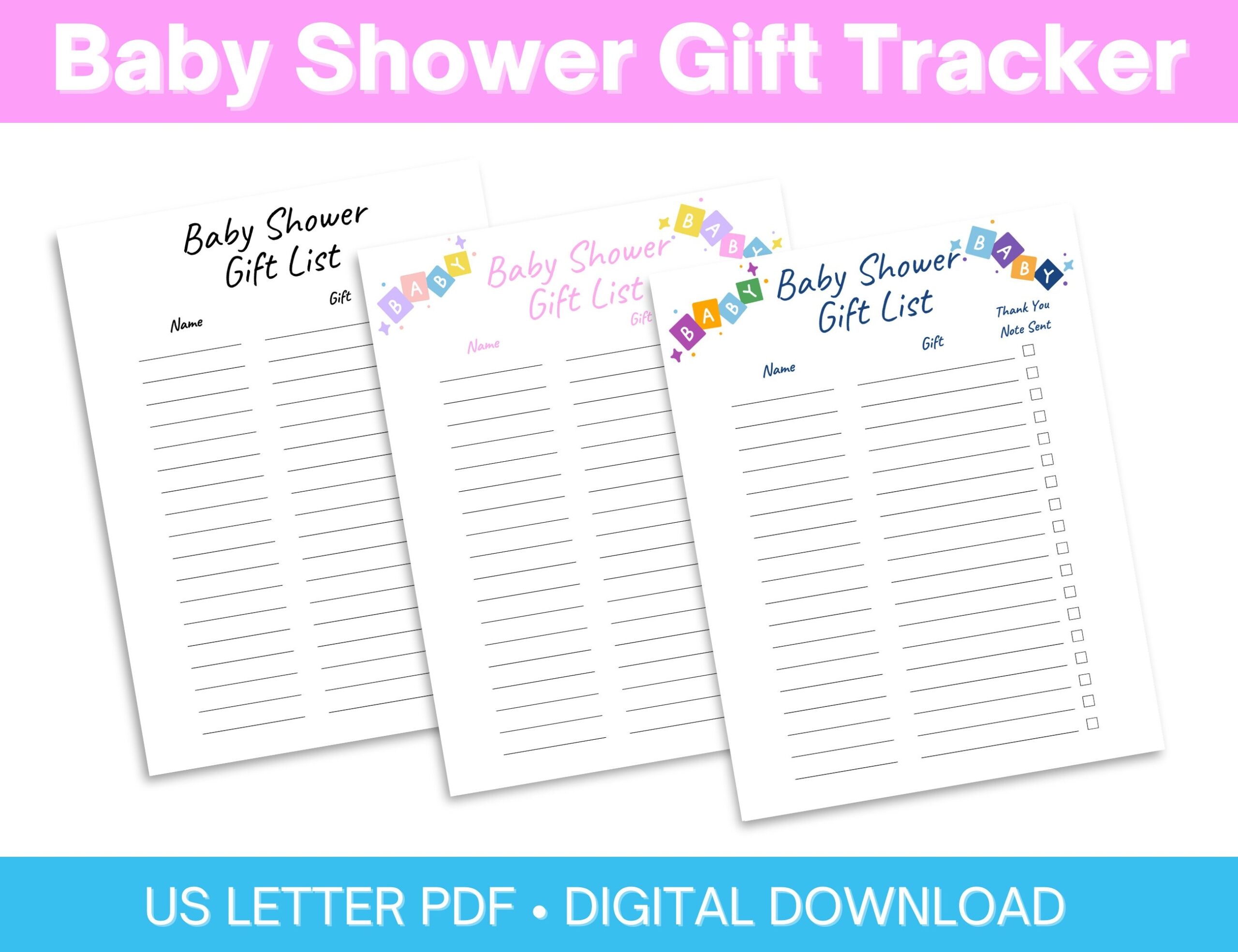 Baby Shower Gift List Printable With Thank You Note Tracker Etsy