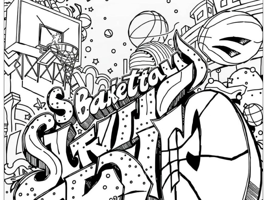 Basketball Graffiti Art Coloring Page Free PDF PNG Printable