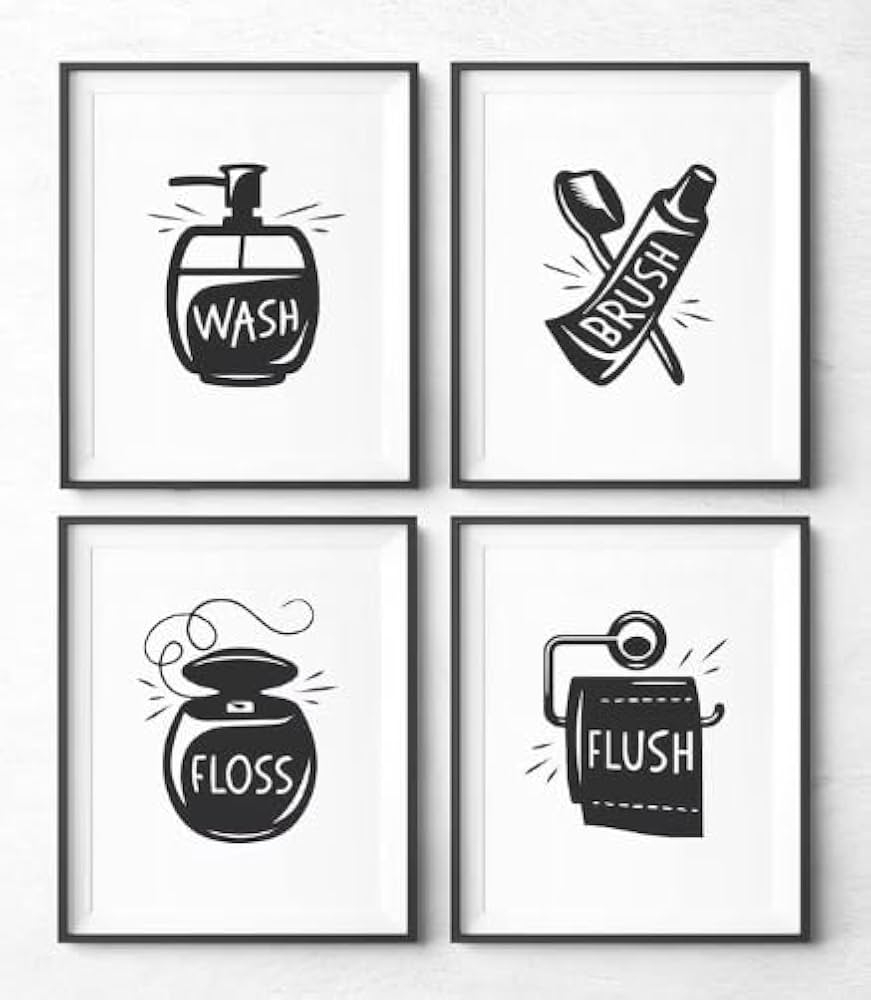Bathroom Wall Decor Bathroom Art Toilet Sign Printable Wall Art 8x10 Inch Wall Art Print Bathroom Sign Bathroom Prints Black White Wall Art Set Of 4 unframed Amazon de Home Kitchen