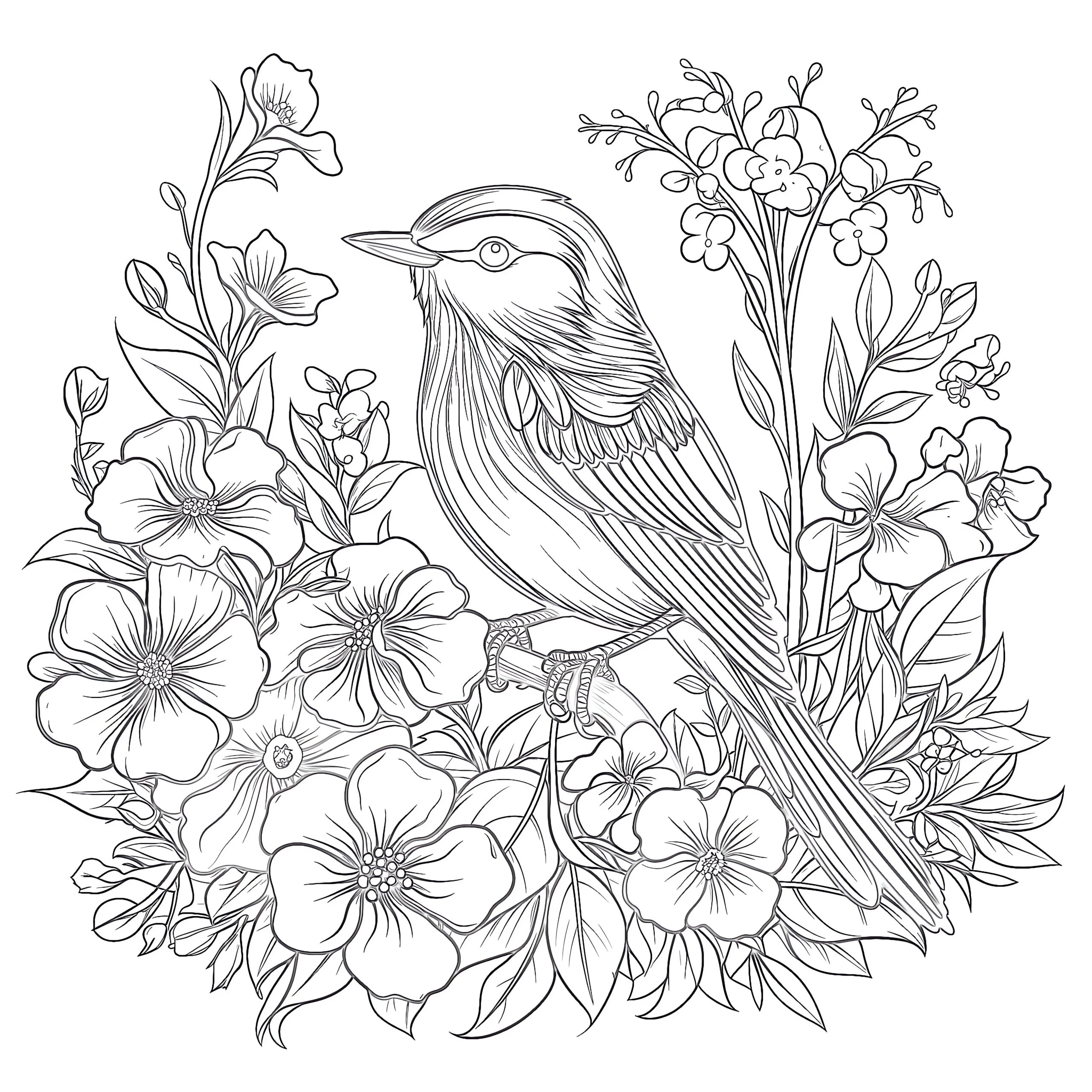 Bird And Flower Coloring Page Coloring Pages Mimi Panda