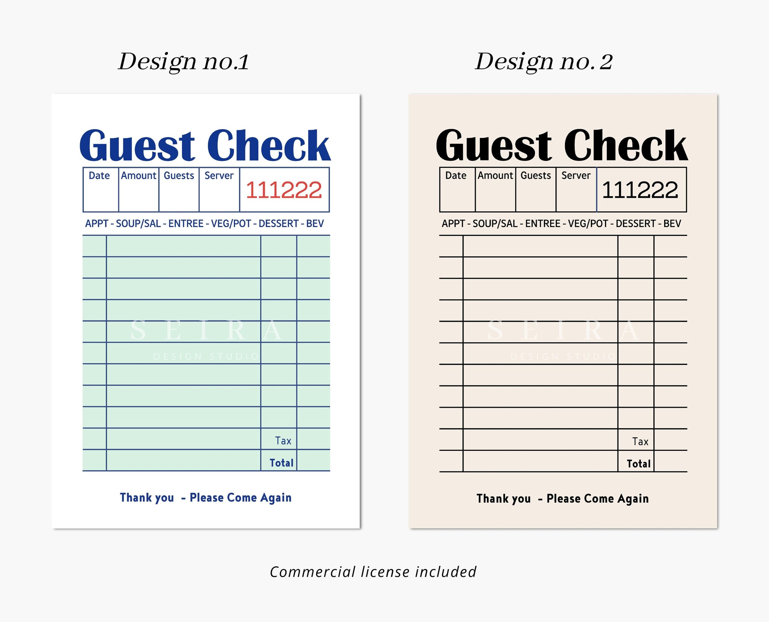 Blank Guest Check List Guest Check Print Guest Check Mockup Restaurant Guest Check Receipts Empty Guest Check List Printable JPG Etsy Australia