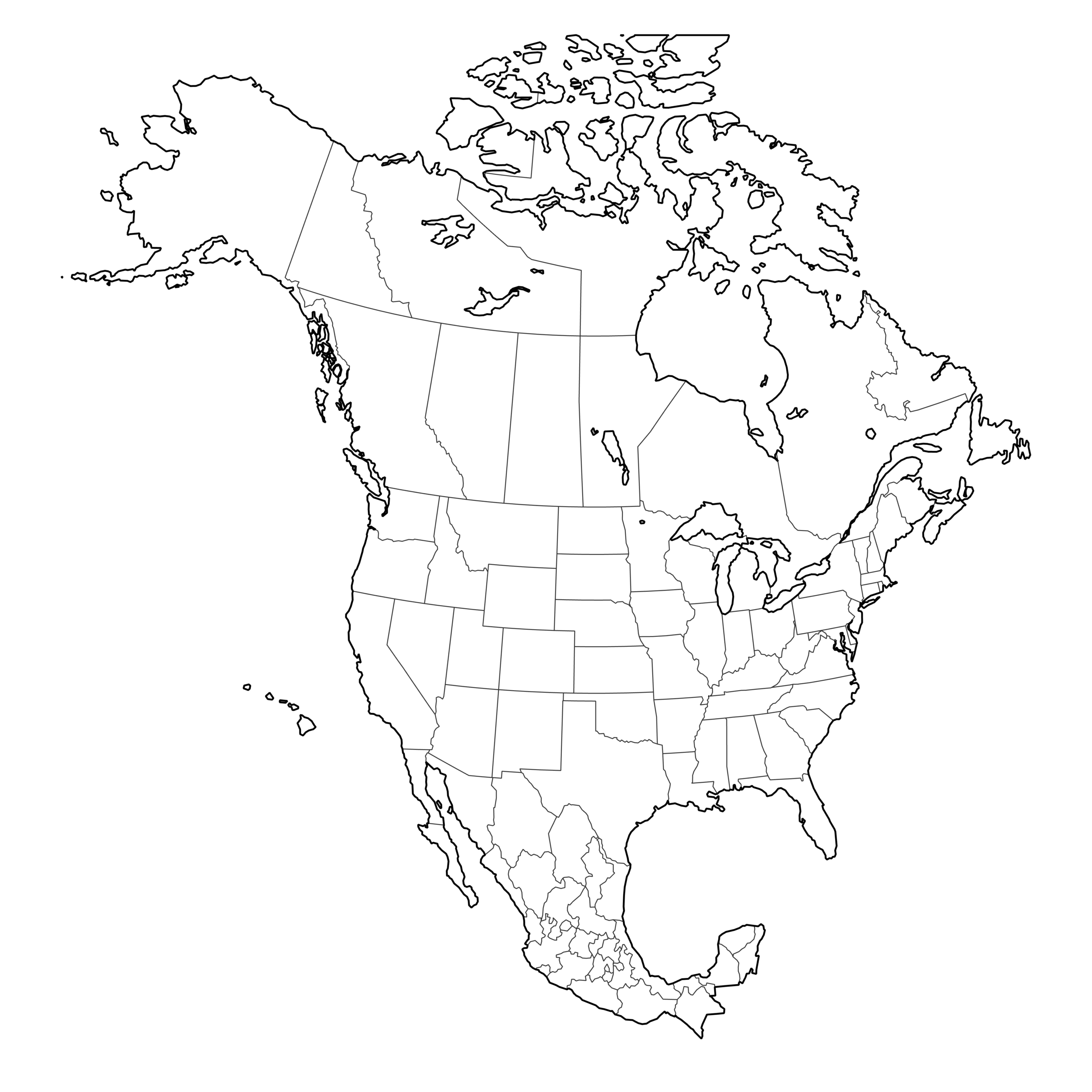 Blank Map Of Canada USA And Mexico Ultimaps