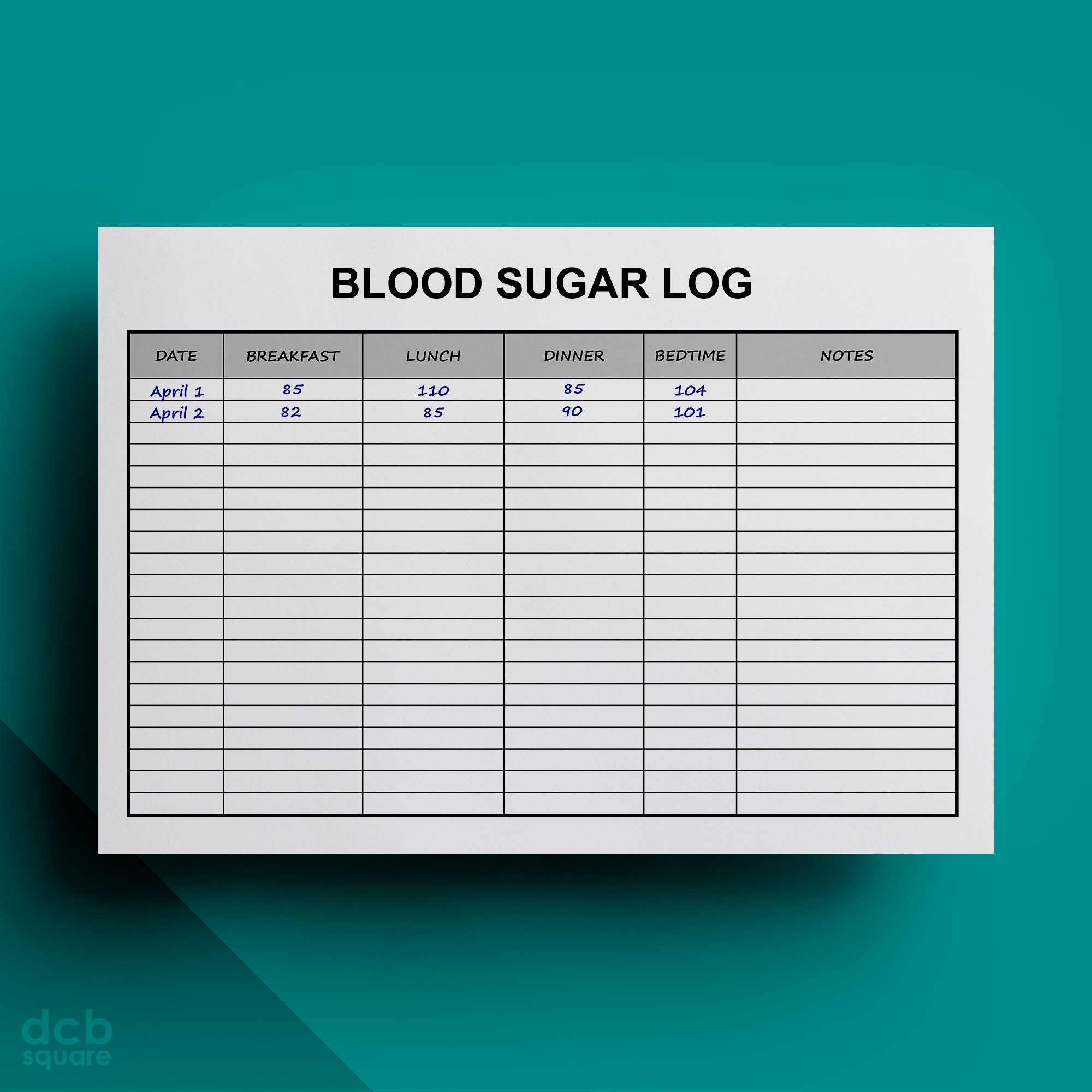 Blood Sugar Log Editable Printable Breakfast Lunch Dinner And Bedtime Landscape Orientation Lines Etsy