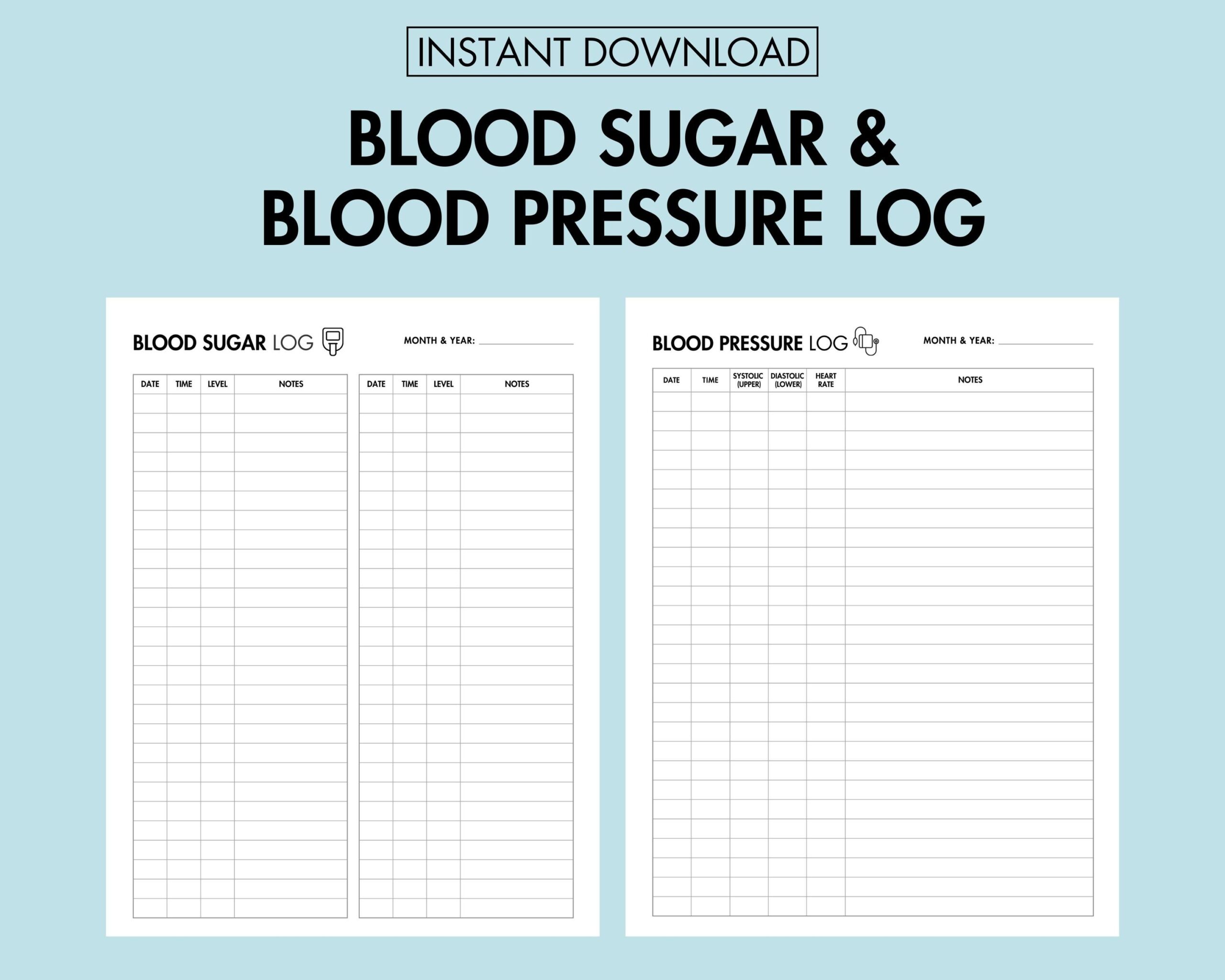 Blood Sugar Log Printable Blood Pressure Log PDF Blood Glucose Tracker Diabetes Management Medical Planner Personal Health Management PDF Etsy