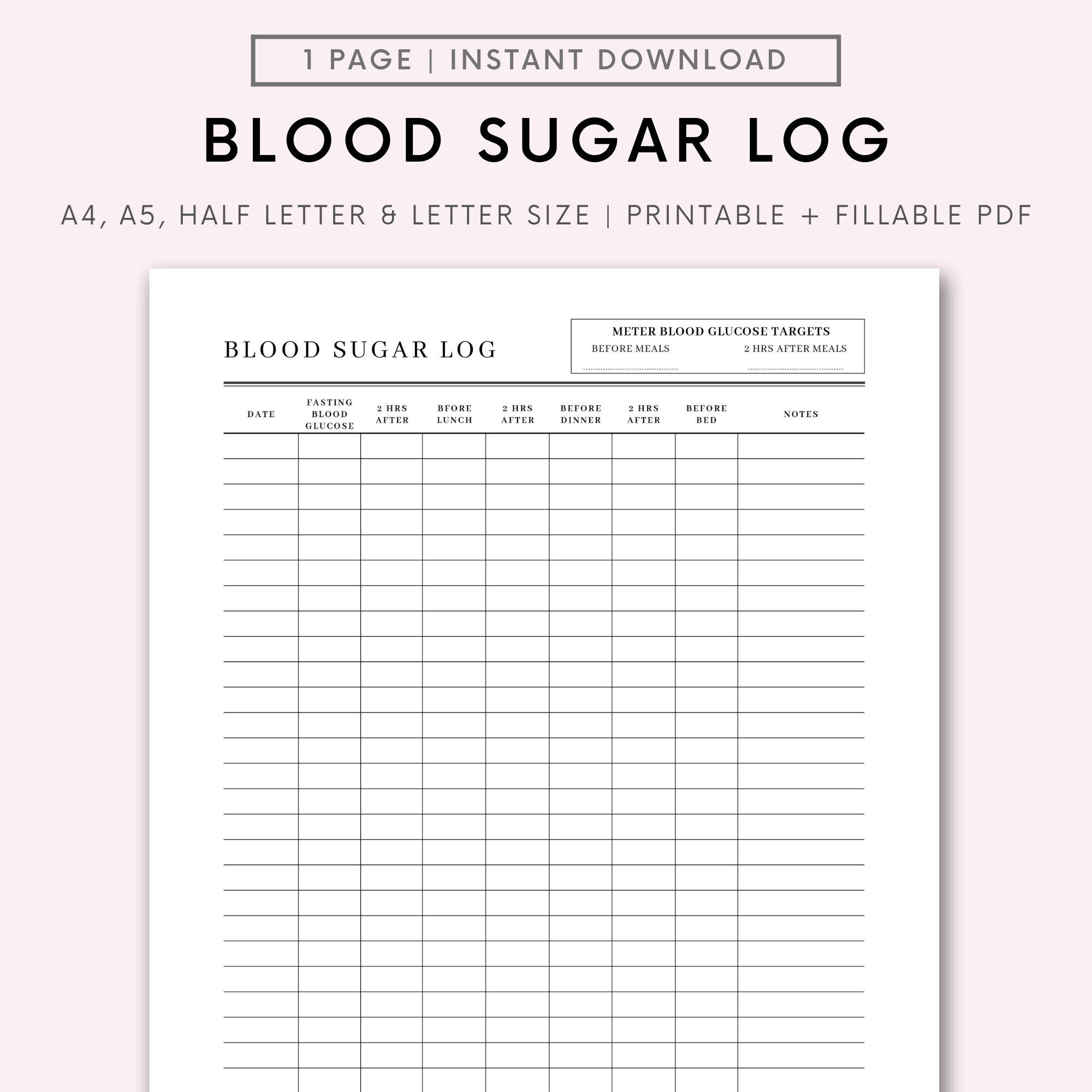 Blood Sugar Log Printable Blood Sugar Tracker Editable Printable Blood Glucose Tracker Diabetes Log Blood Sugar Log Diabetes Tracker Etsy