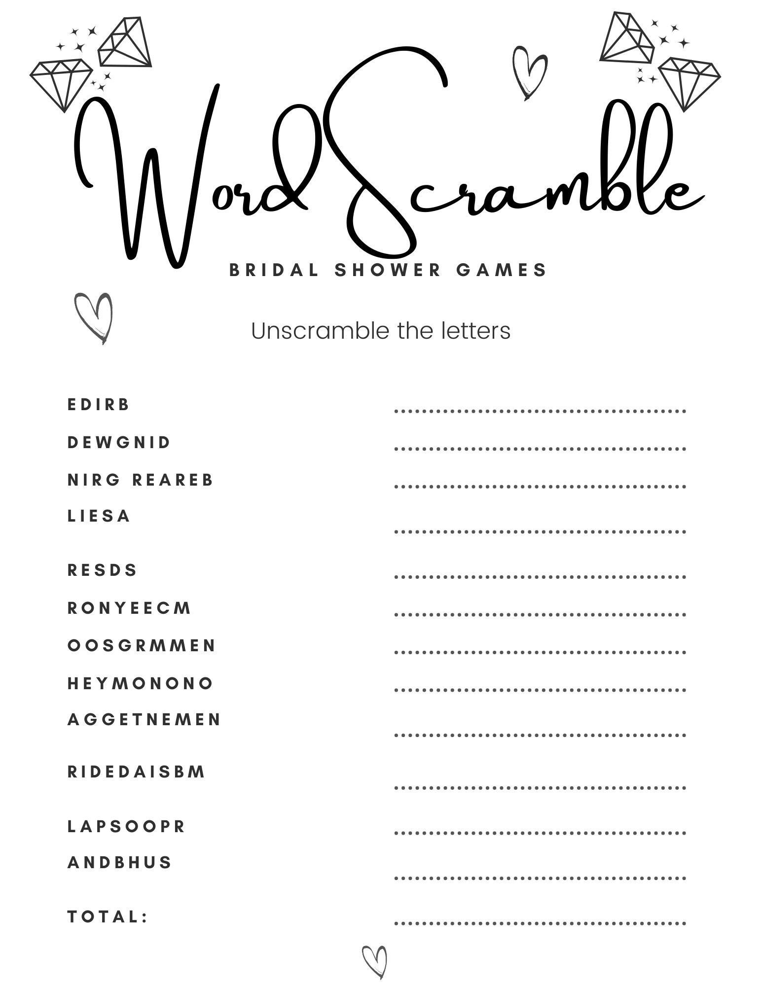 Free Printable Bridal Shower Games