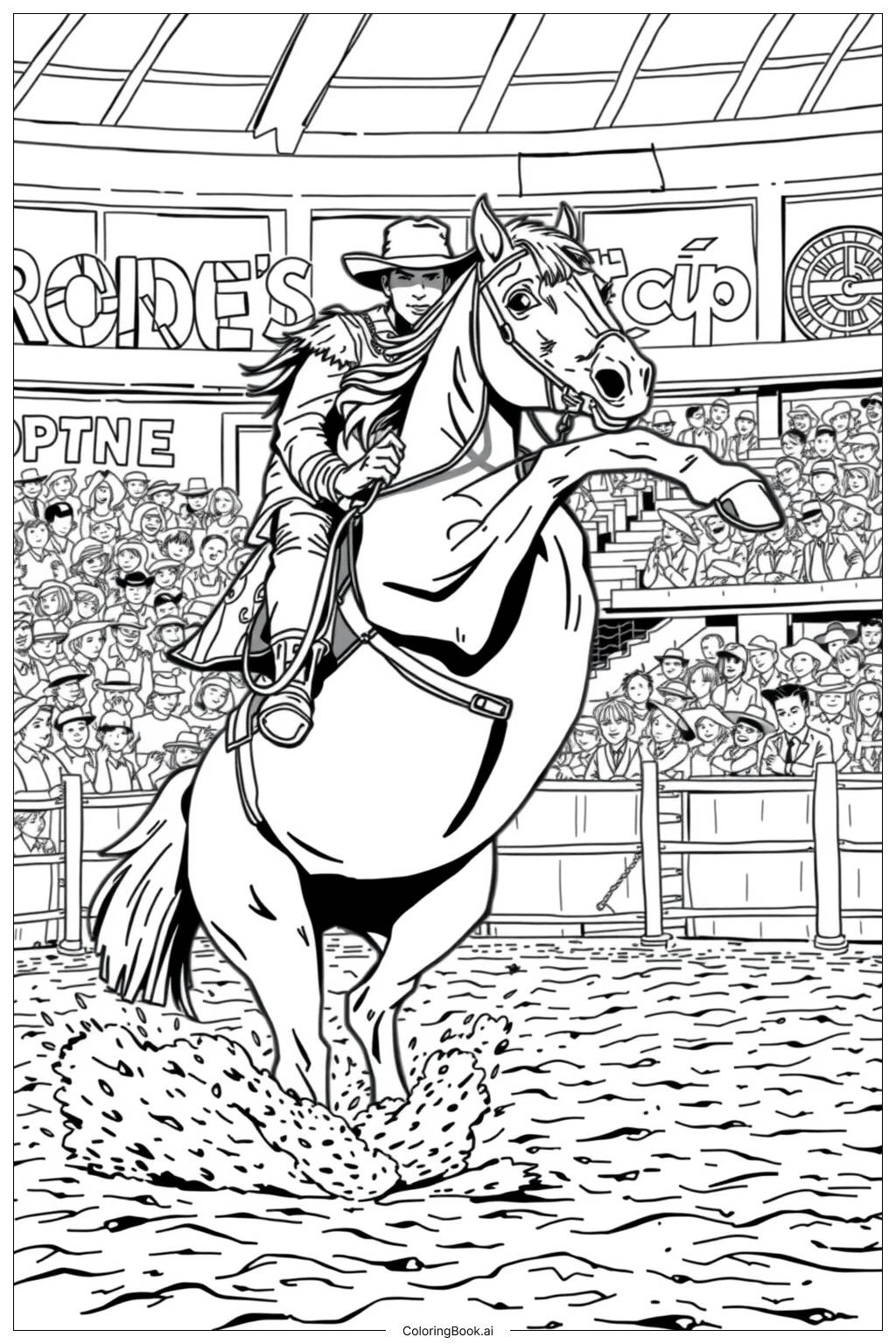 Bucking Horse At A Rodeo 2 Coloring Page Free PDF PNG Printable 
