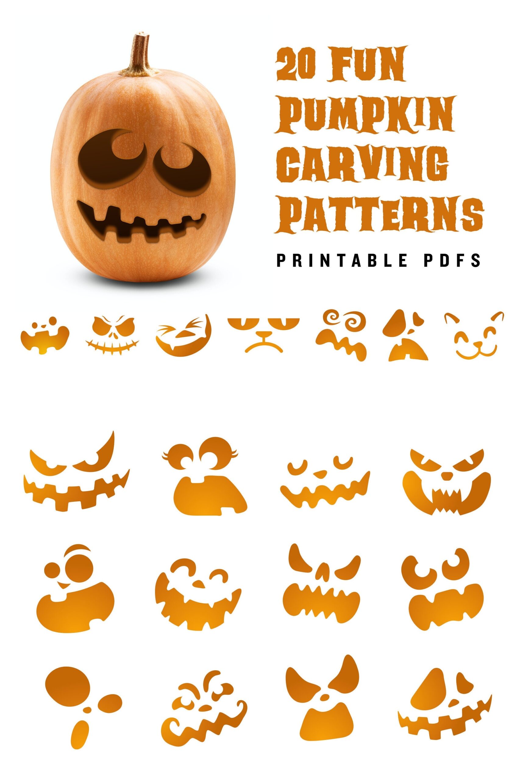 Buy 20 Printable Jack o lantern Pumpkin Carving Patterns For Halloween Simple Patterns That Can Make Anyone Look Like A Pro Online In India Etsy
