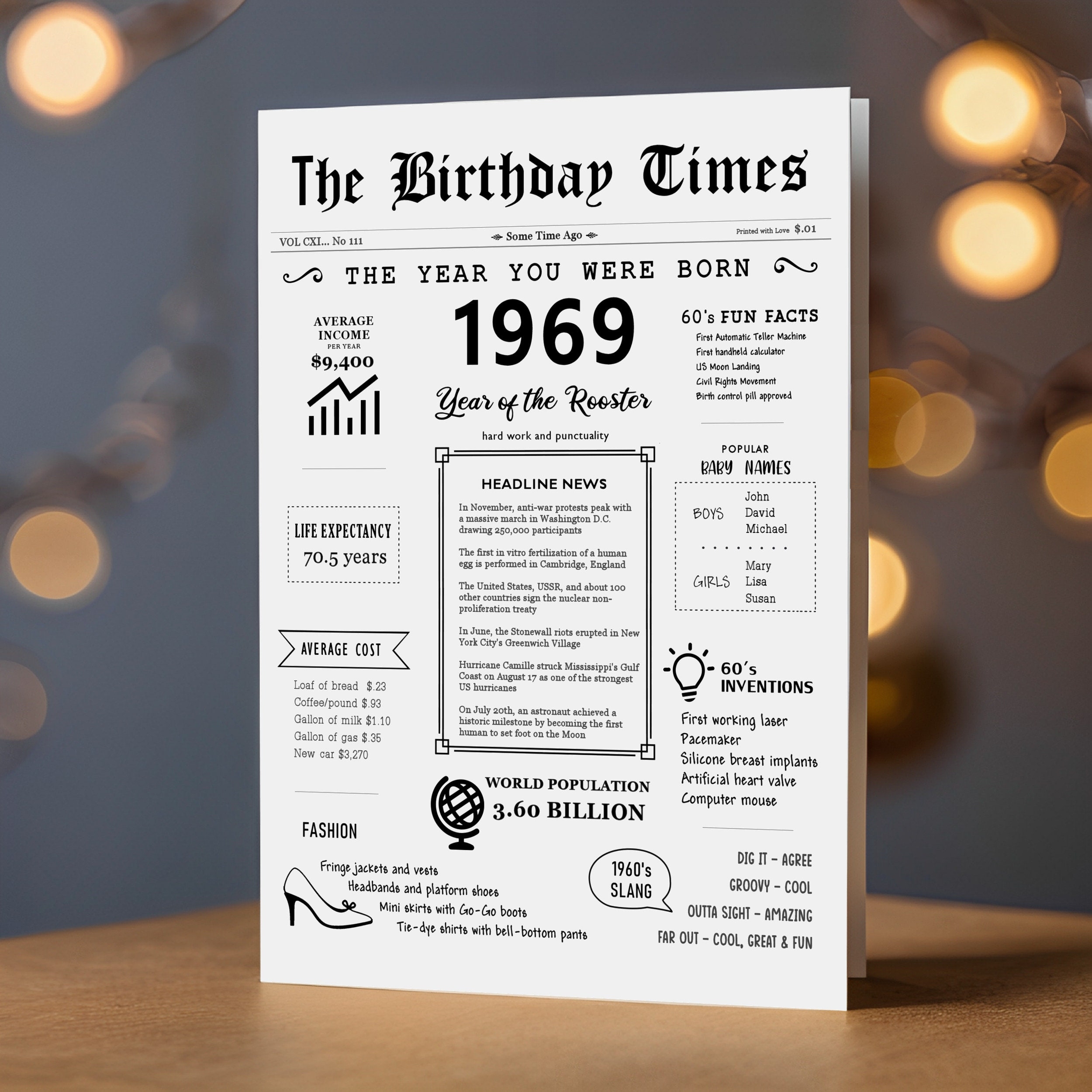 Fun Facts 1969 Birthday Printable