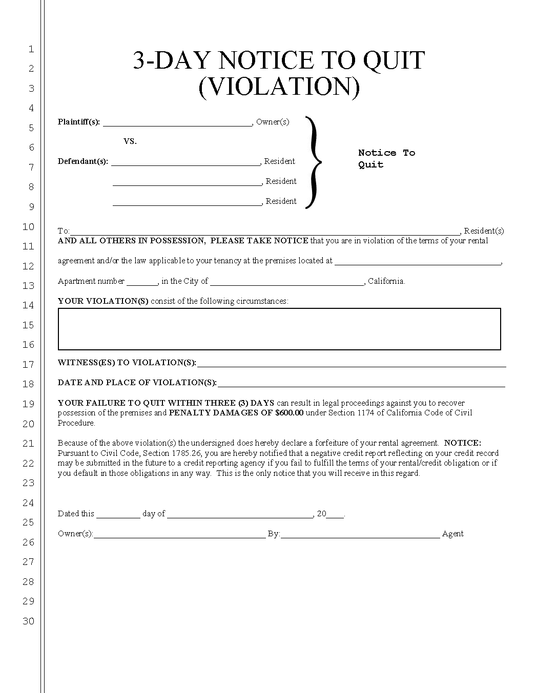 3 Day Notice Ca Free Printable