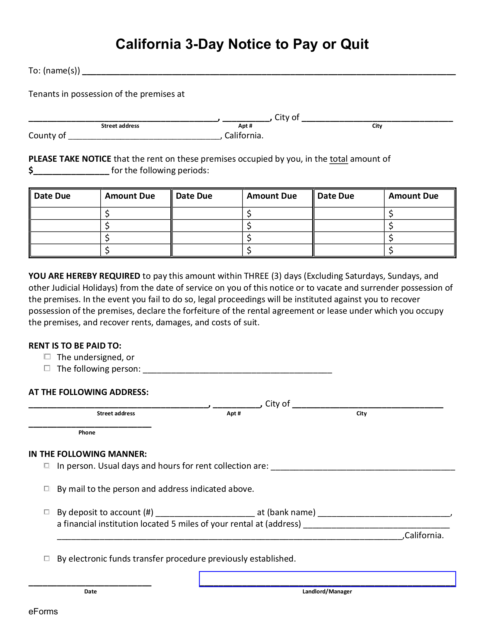 California Free Printable 3 Day Notice Form Printable Party Favors