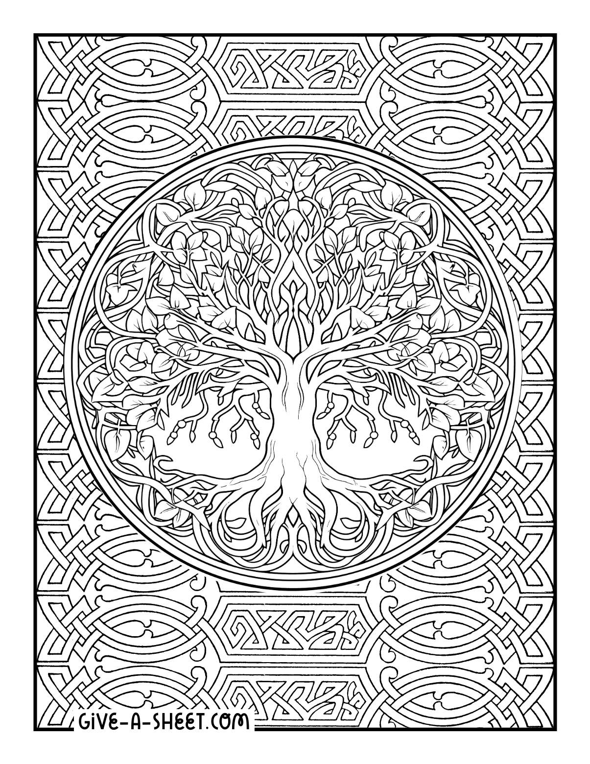 Celtic Tree Of Life Coloring Page With Intricate Details Pattern Coloring Pages Adult Coloring Pages Detailed Coloring Pages