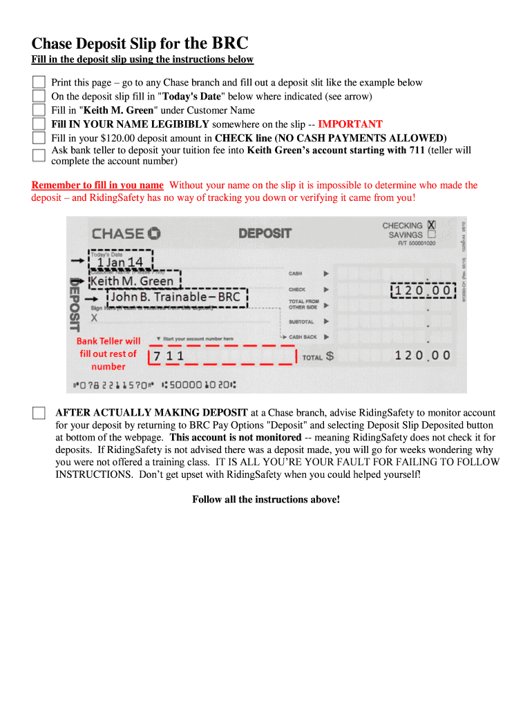 Chase Deposit Slip Example Fill Online Printable Fillable Blank PdfFiller