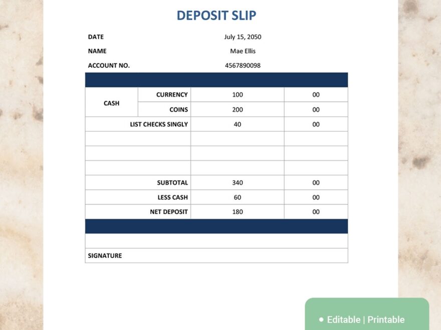 Chase Deposit Slip Template In Word Google Docs Download Template