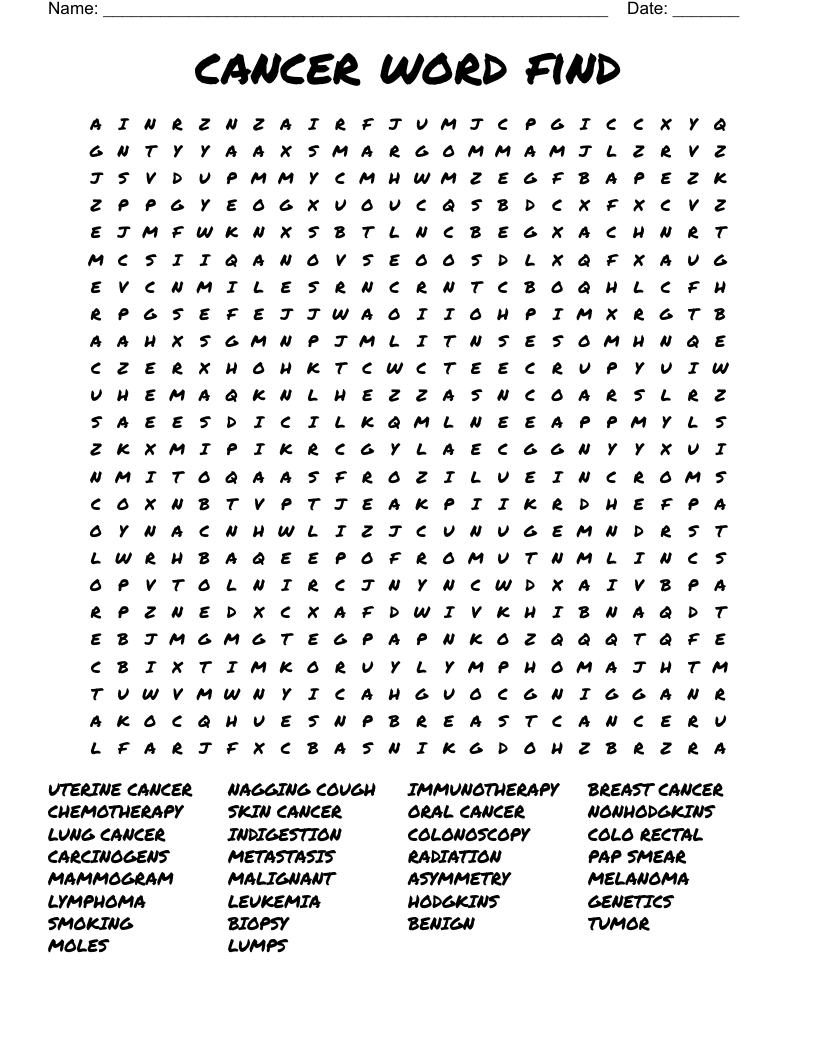 Childhood Cancer Word Search WordMint