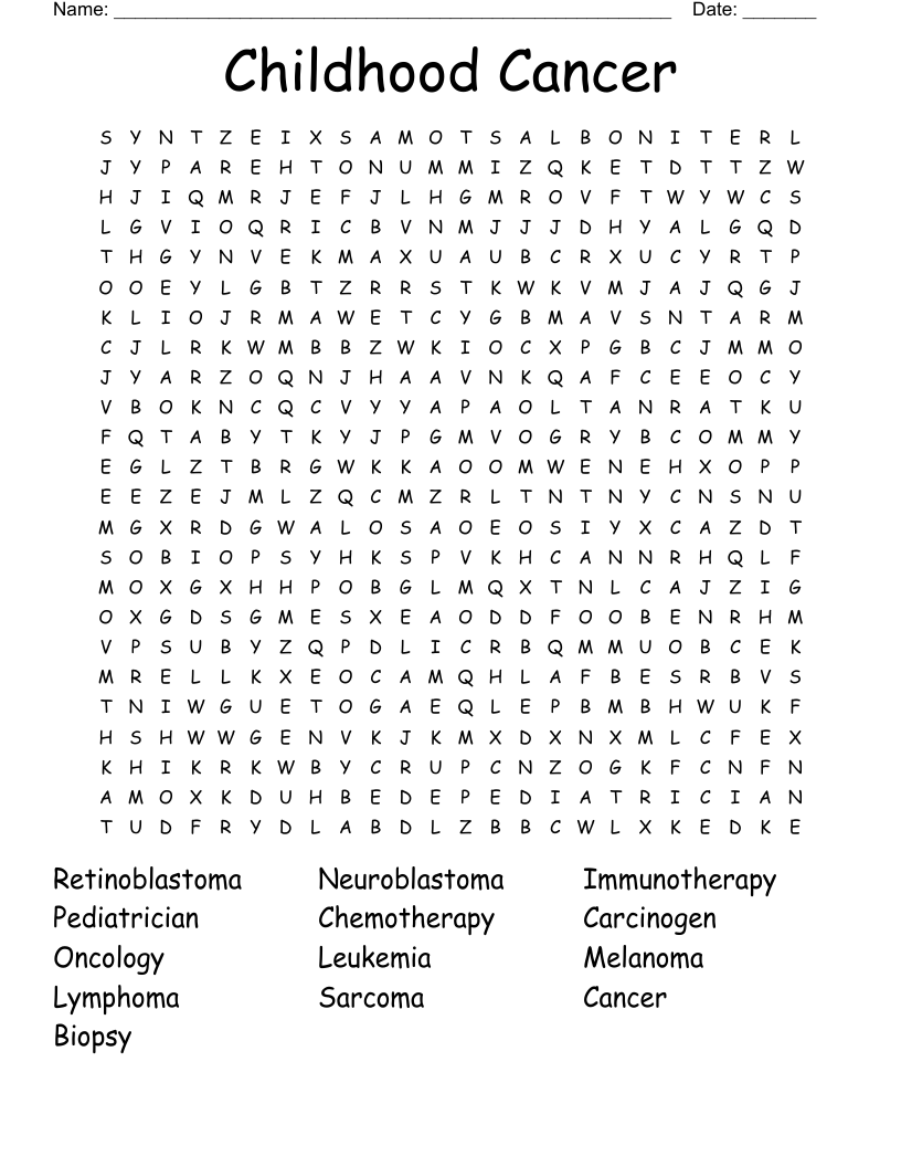 Childhood Cancer Word Search WordMint
