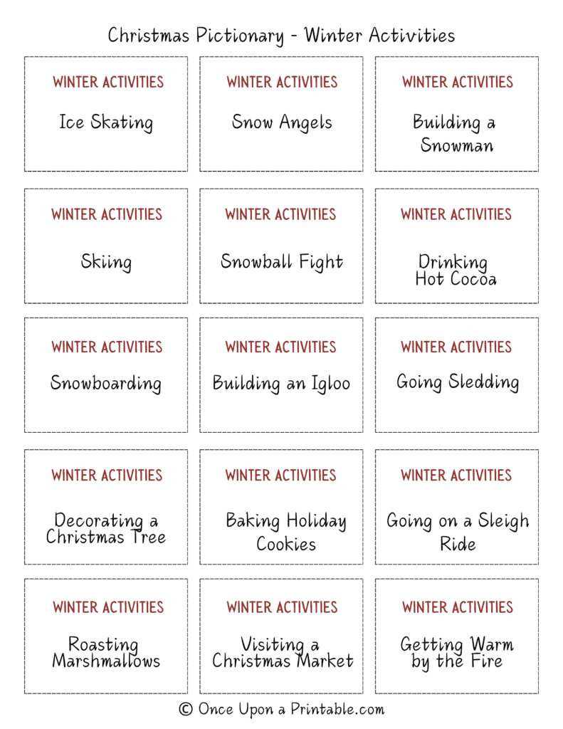 Christmas Pictionary Themed Word Lists Free Printables Once Upon A Printable