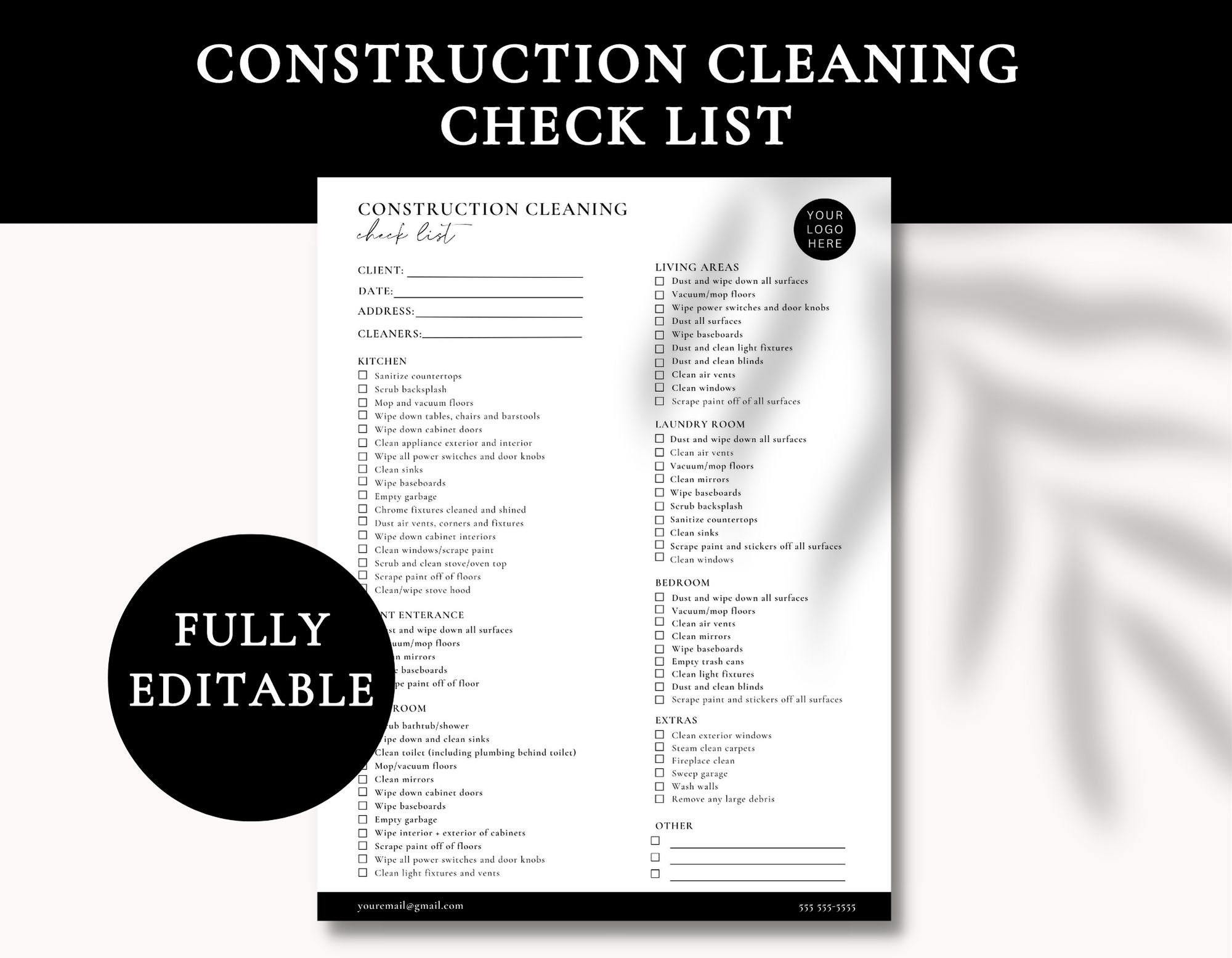 Construction Cleaning Check List Editable Cleaning Check List Cleaning Business Template CANVA Editable Cleaning Business Form Etsy