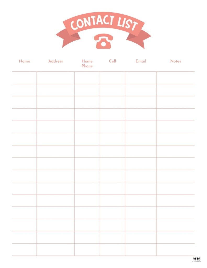 Contact List Templates 20 FREE Printables Printabulls