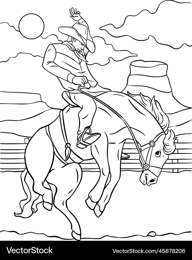 Cowboy Horse Rodeo Coloring Page For Kids Vector Image