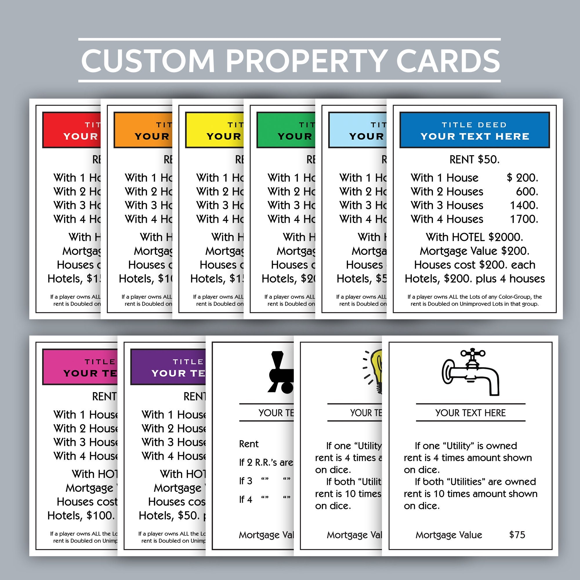Monopoly Title Deed Cards Printable