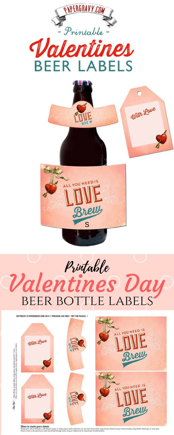 Cute DIY Printable Valentines Day Beer Bottle Labels valentinesday afflink beer cocktails diy printable pdf beerbottles