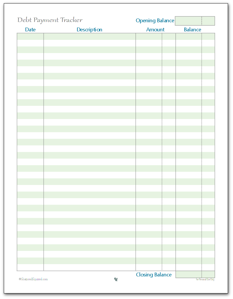 Free Printable Debt Payment Tracker