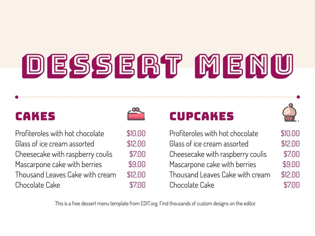Dessert Menu Templates To Edit Online